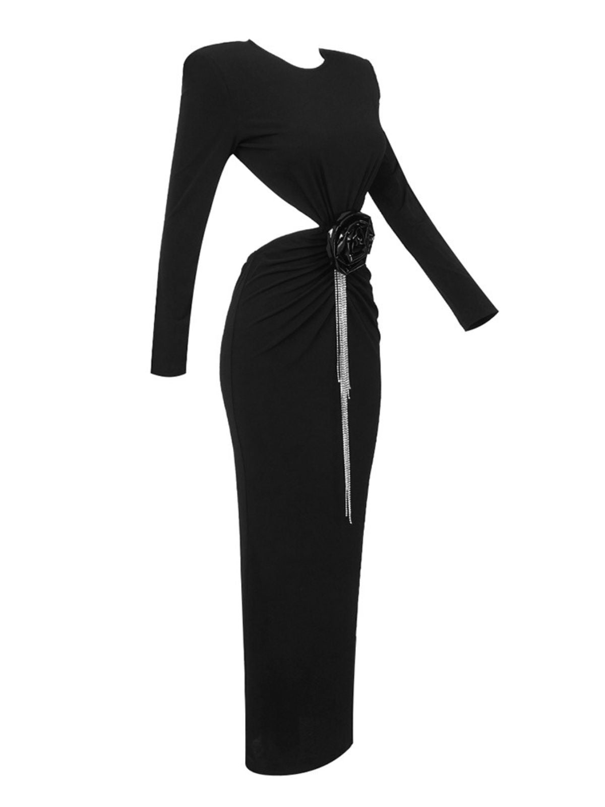 Chandani Long Sleeve Flower Fringe Midi Dress