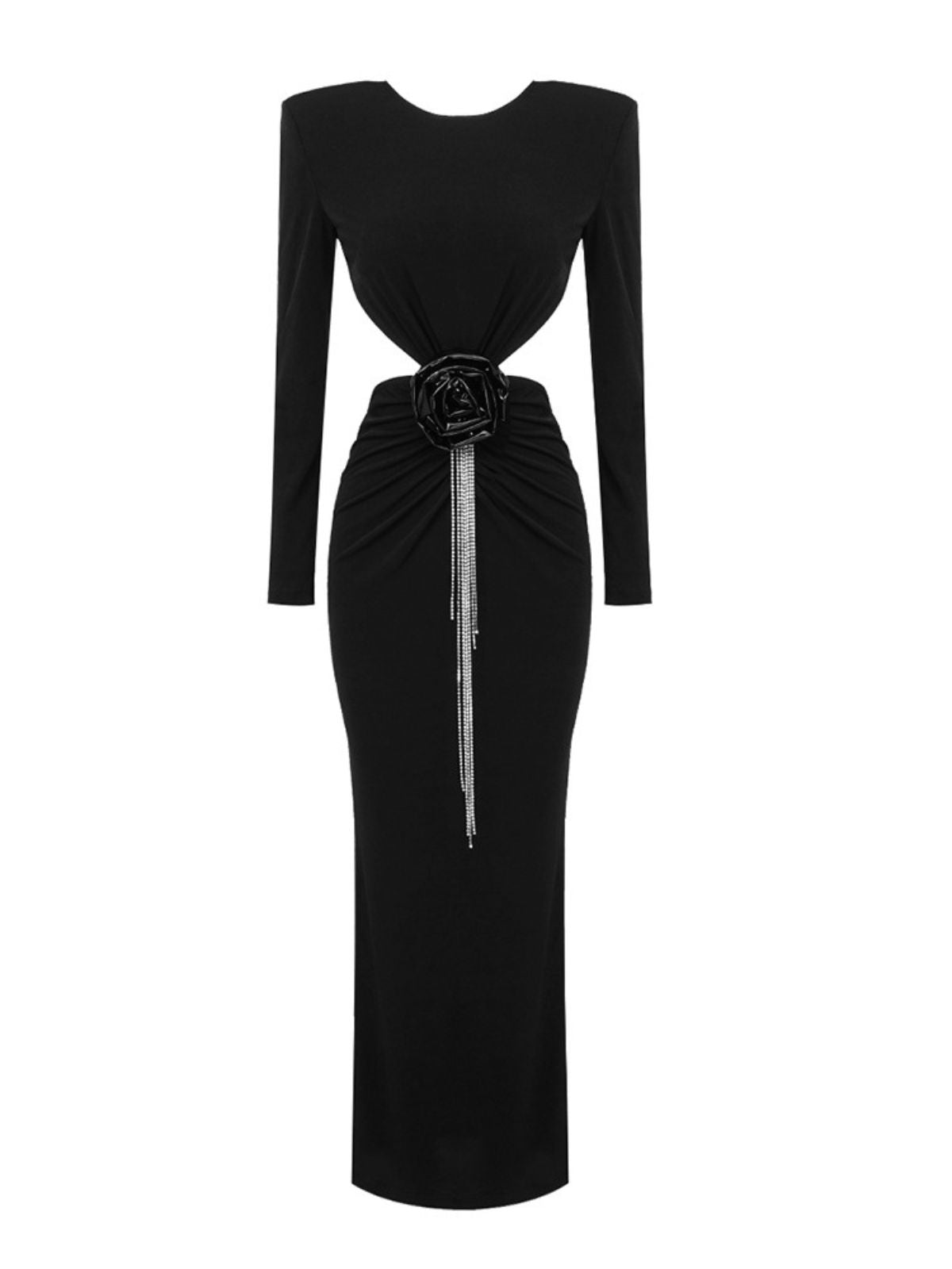 Chandani Long Sleeve Flower Fringe Midi Dress