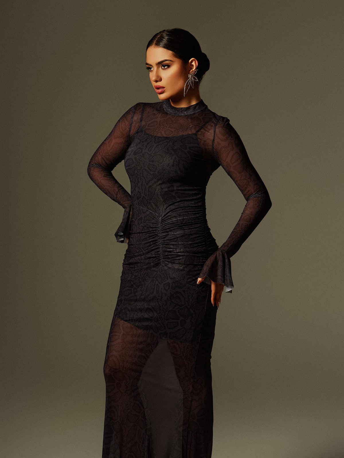 Caus Long Sleeve Ruched Maxi Dress
