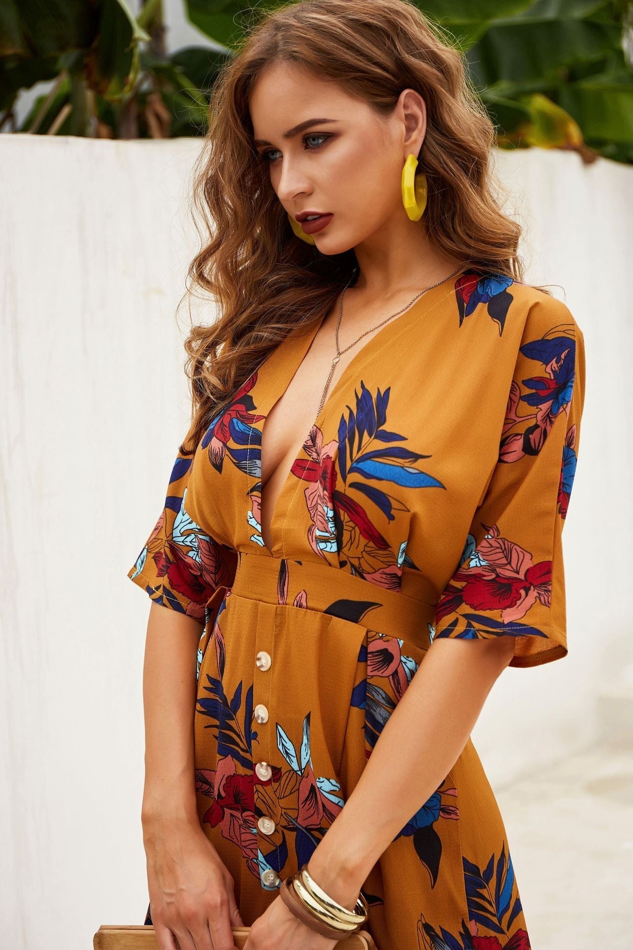 Elegant Ladies Dress For Woman Summer Sexy Deep V-neck Backless Single-breasted Lace Up Dress Casual Beach Vacation Dresses