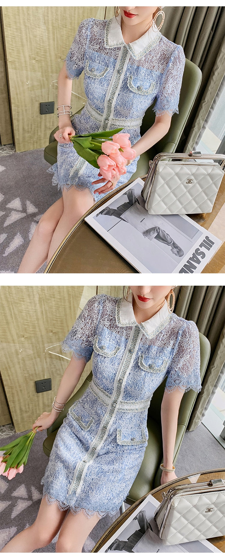 Elegant Dress Women Summer Sheer Lace Floral Short Sleeve Club Mini Gown High Quality Glitter Sequin Ladies Femme Mujer Vestidos