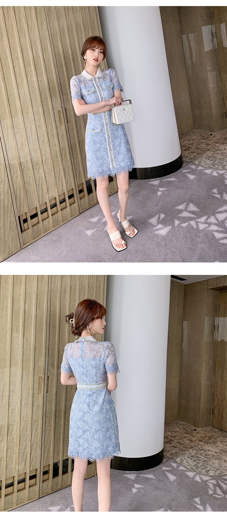 Elegant Dress Women Summer Sheer Lace Floral Short Sleeve Club Mini Gown High Quality Glitter Sequin Ladies Femme Mujer Vestidos