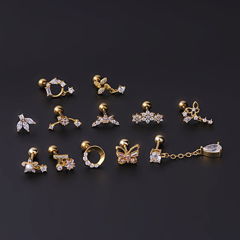 Chic Surgical Steel Rhinestone Inlaid Helix Piercing Stud