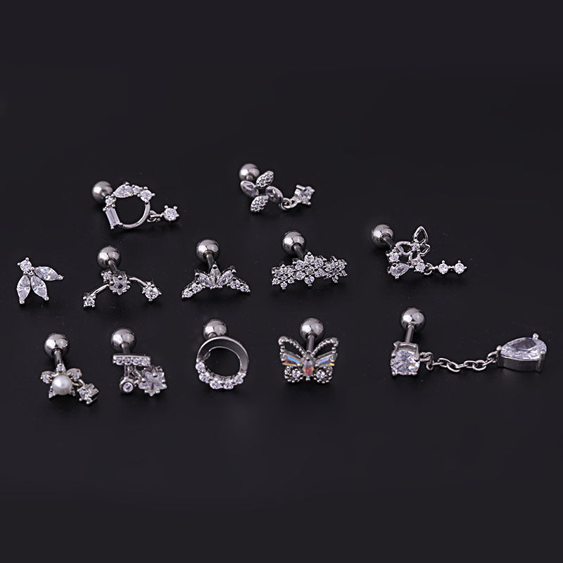 Chic Surgical Steel Rhinestone Inlaid Helix Piercing Stud