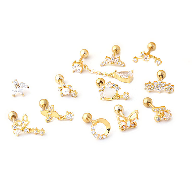 Chic Surgical Steel Rhinestone Inlaid Helix Piercing Stud