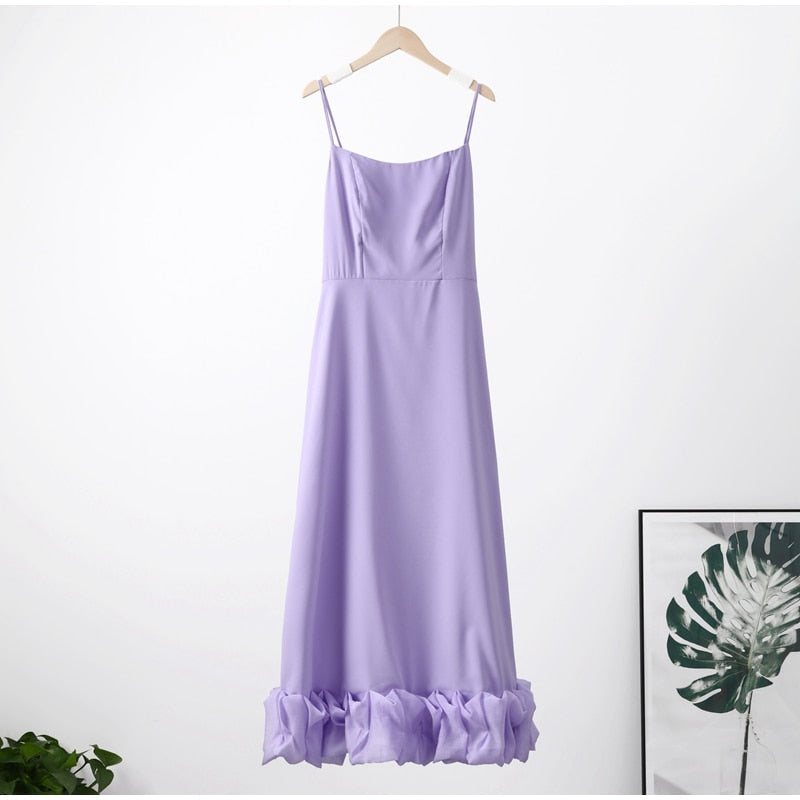 Elegant Curved Hem Dress Women Midi Fashion Floral Large Swing Slip Female A-line Dresses 2023 Summer Backless Party Lady Robe