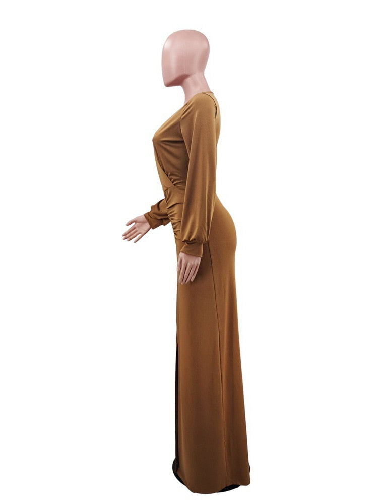 Elegant Evening Dresses Long Patry Gown Sexy Deep V Long Sleeve Mermaid Bodycon Split Maxi Robe Femme