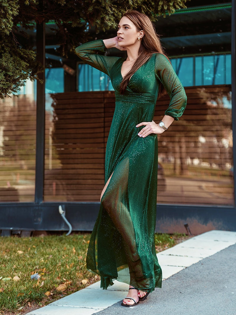 Elegant Evening Dresses V-Neck Long Sleeves A-LINE Floor-Length Gown 2023 Ever pretty of Burgundy Simple Bridesmaid dress Women