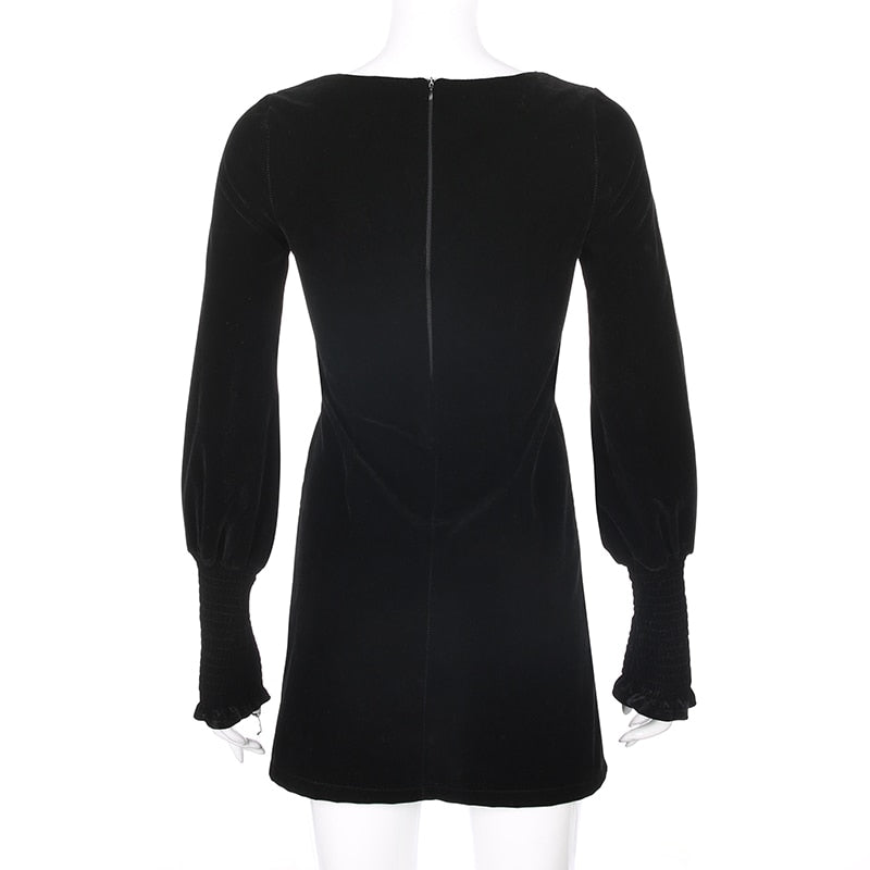 Elegant Fashion Velvet Dress Korean Style Square Collar Long Sleeve Mini Dresses For Women 2023 Autumn Winter Ladies