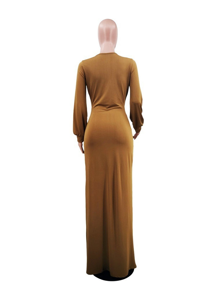 Elegant Evening Dresses Long Patry Gown Sexy Deep V Long Sleeve Mermaid Bodycon Split Maxi Robe Femme