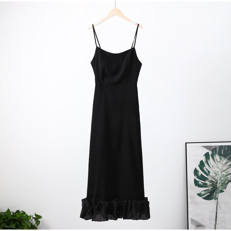 Elegant Curved Hem Dress Women Midi Fashion Floral Large Swing Slip Female A-line Dresses 2023 Summer Backless Party Lady Robe