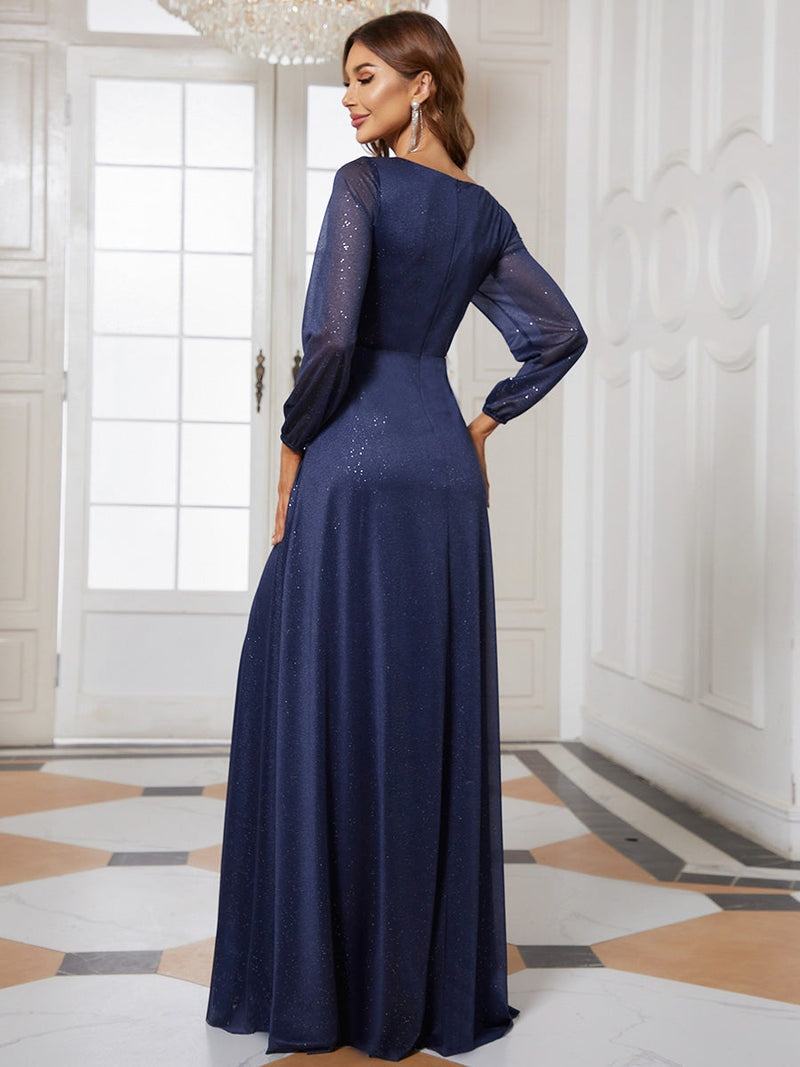 Elegant Evening Dresses V-Neck Long Sleeves A-LINE Floor-Length Gown 2023 Ever pretty of Burgundy Simple Bridesmaid dress Women