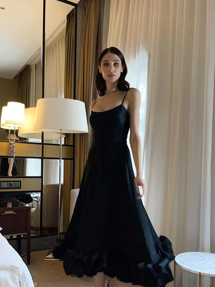 Elegant Curved Hem Dress Women Midi Fashion Floral Large Swing Slip Female A-line Dresses 2023 Summer Backless Party Lady Robe