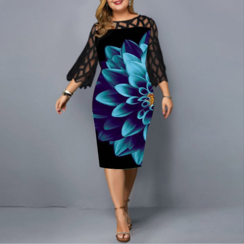 Elegant Dresses For Women Oversized Formal Party Midi Dress Hollow Out Three Quarter O-Neck Sexy Bodycon Spring Evening Vestidos