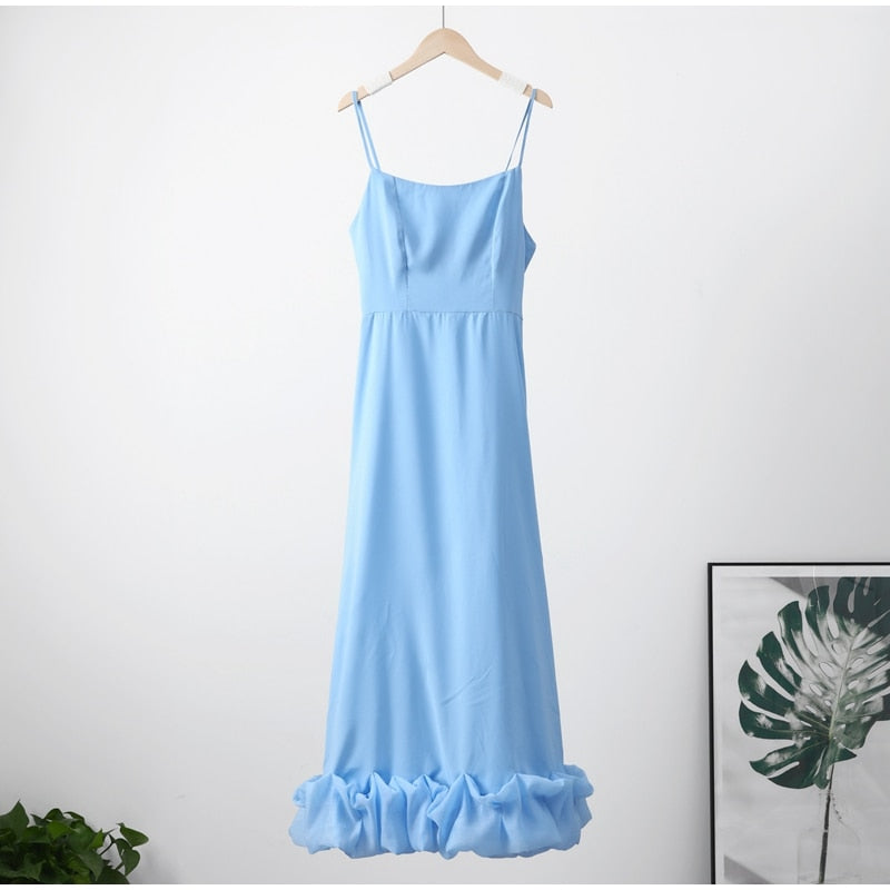 Elegant Curved Hem Dress Women Midi Fashion Floral Large Swing Slip Female A-line Dresses 2023 Summer Backless Party Lady Robe