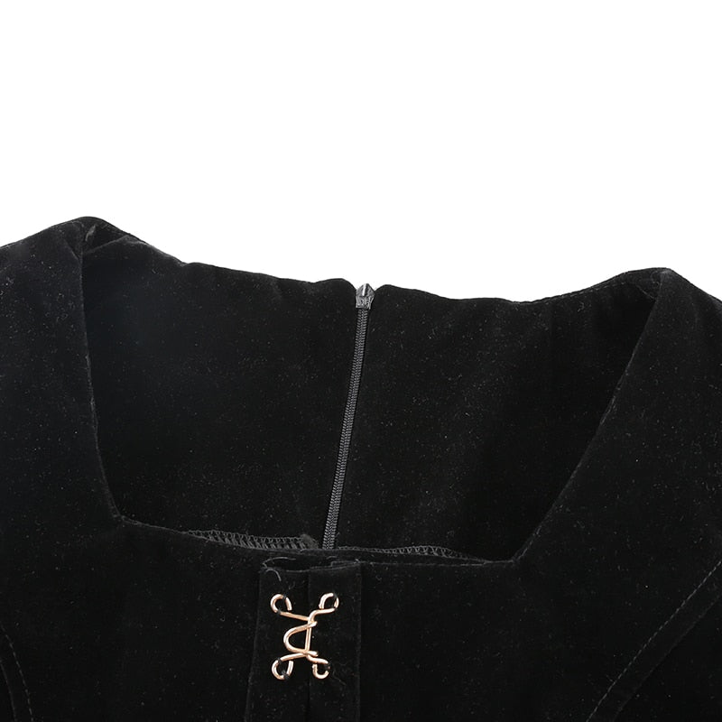 Elegant Fashion Velvet Dress Korean Style Square Collar Long Sleeve Mini Dresses For Women 2023 Autumn Winter Ladies