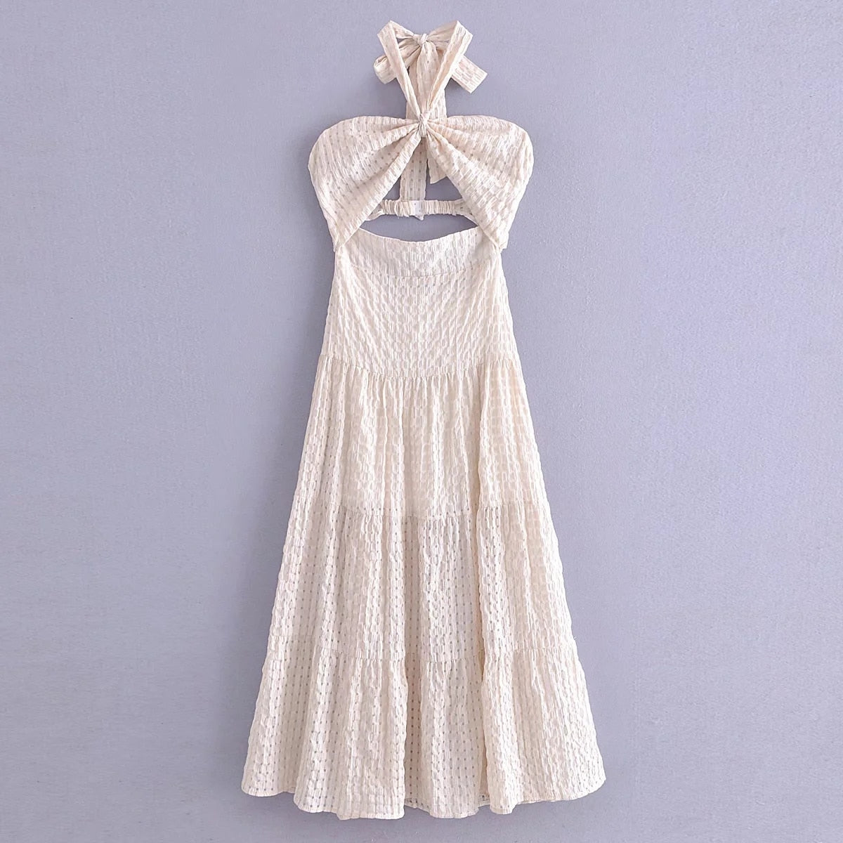 Elegant Halter Long Dress for Women Sleeveless Beach Boho Maxi Dress Summer Backless Midi Sundress Vestido De Mujer Vintage