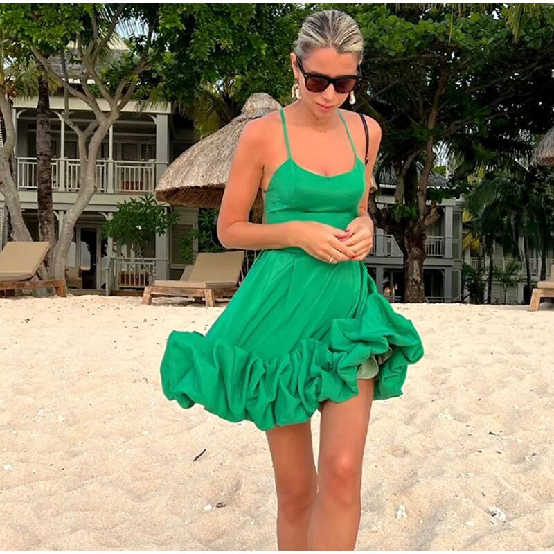 Elegant Curved Hem Dress Women Midi Fashion Floral Large Swing Slip Female A-line Dresses 2023 Summer Backless Party Lady Robe