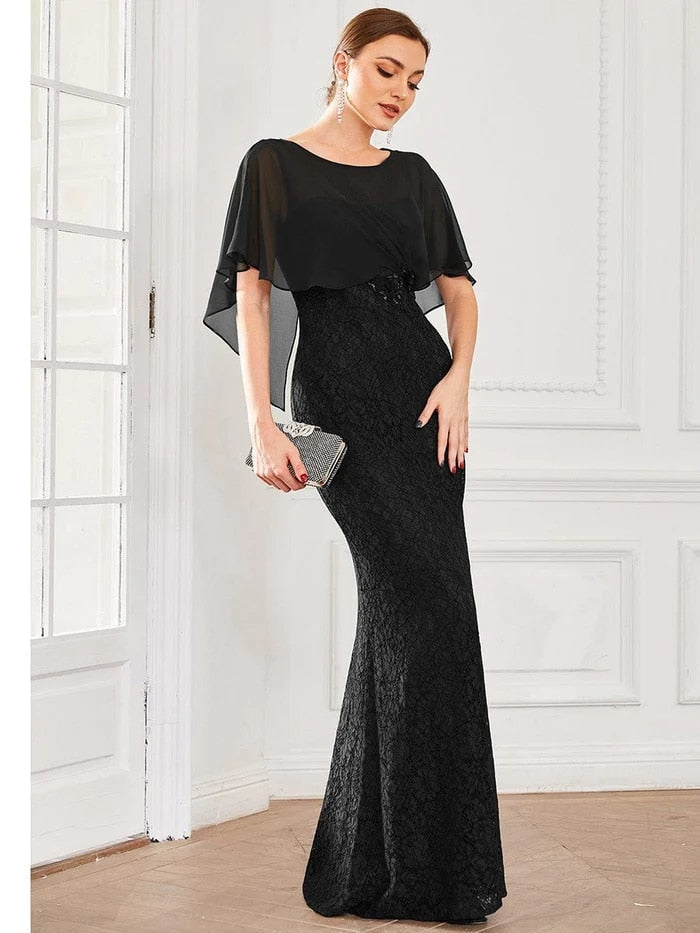 Elegant Evening Dresses 2023 Ever Pretty of Mermaid Ruffles Sleeves A Line V Neck Wedding Prom Dress Robe de Soirée For Women