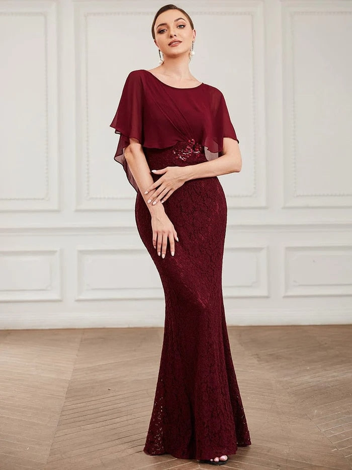 Elegant Evening Dresses 2023 Ever Pretty of Mermaid Ruffles Sleeves A Line V Neck Wedding Prom Dress Robe de Soirée For Women