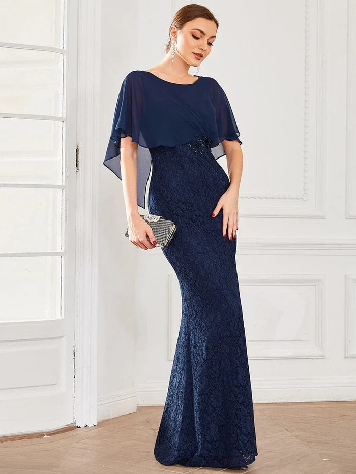Elegant Evening Dresses 2023 Ever Pretty of Mermaid Ruffles Sleeves A Line V Neck Wedding Prom Dress Robe de Soirée For Women