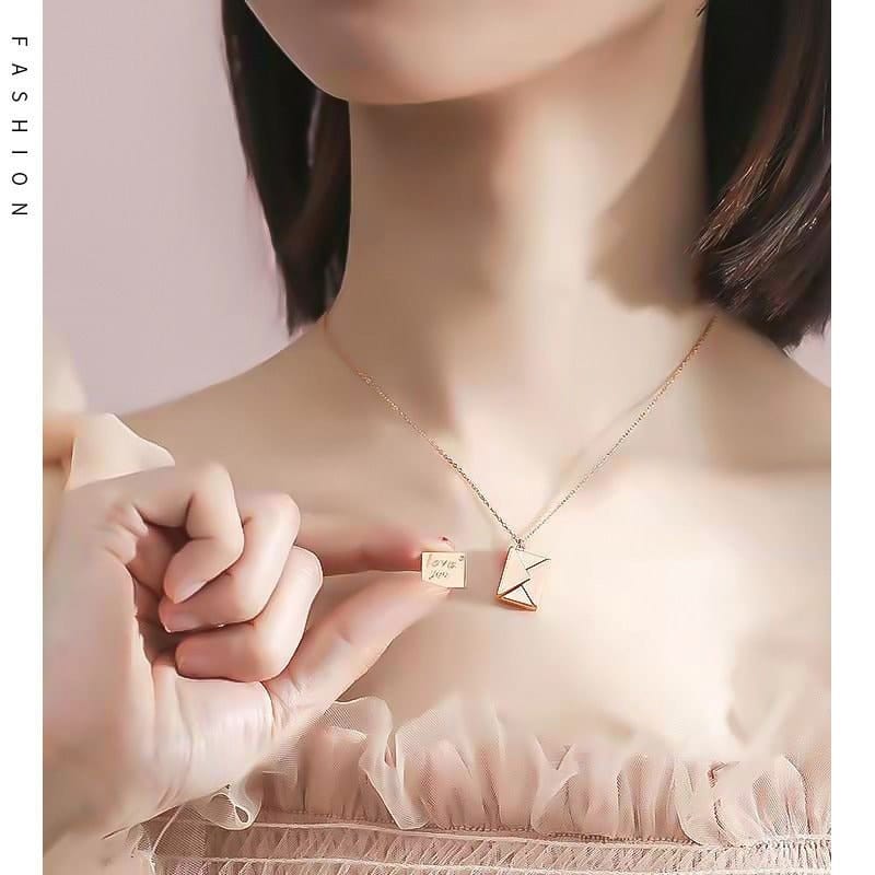 Chic Titanium Steel Envelope Locket Pendant With LOVE YOU Letter Chain Necklace