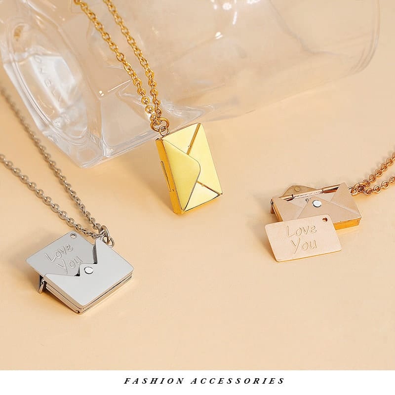 Chic Titanium Steel Envelope Locket Pendant With LOVE YOU Letter Chain Necklace