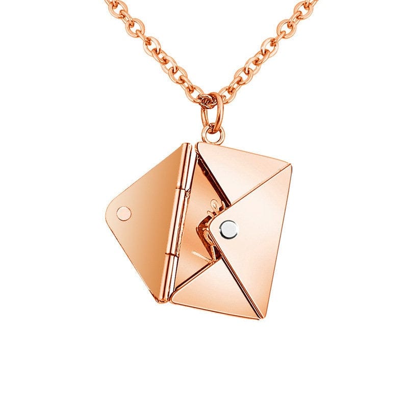 Chic Titanium Steel Envelope Locket Pendant With LOVE YOU Letter Chain Necklace