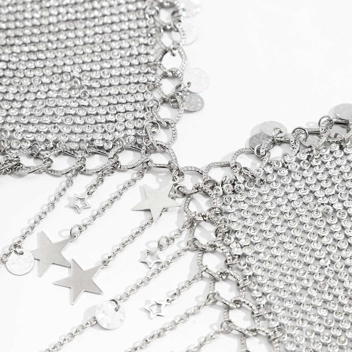 Crystal Body Chain Bra with Rhinestone Inlay and Tassel Detail - 18k Gold Silver Plated