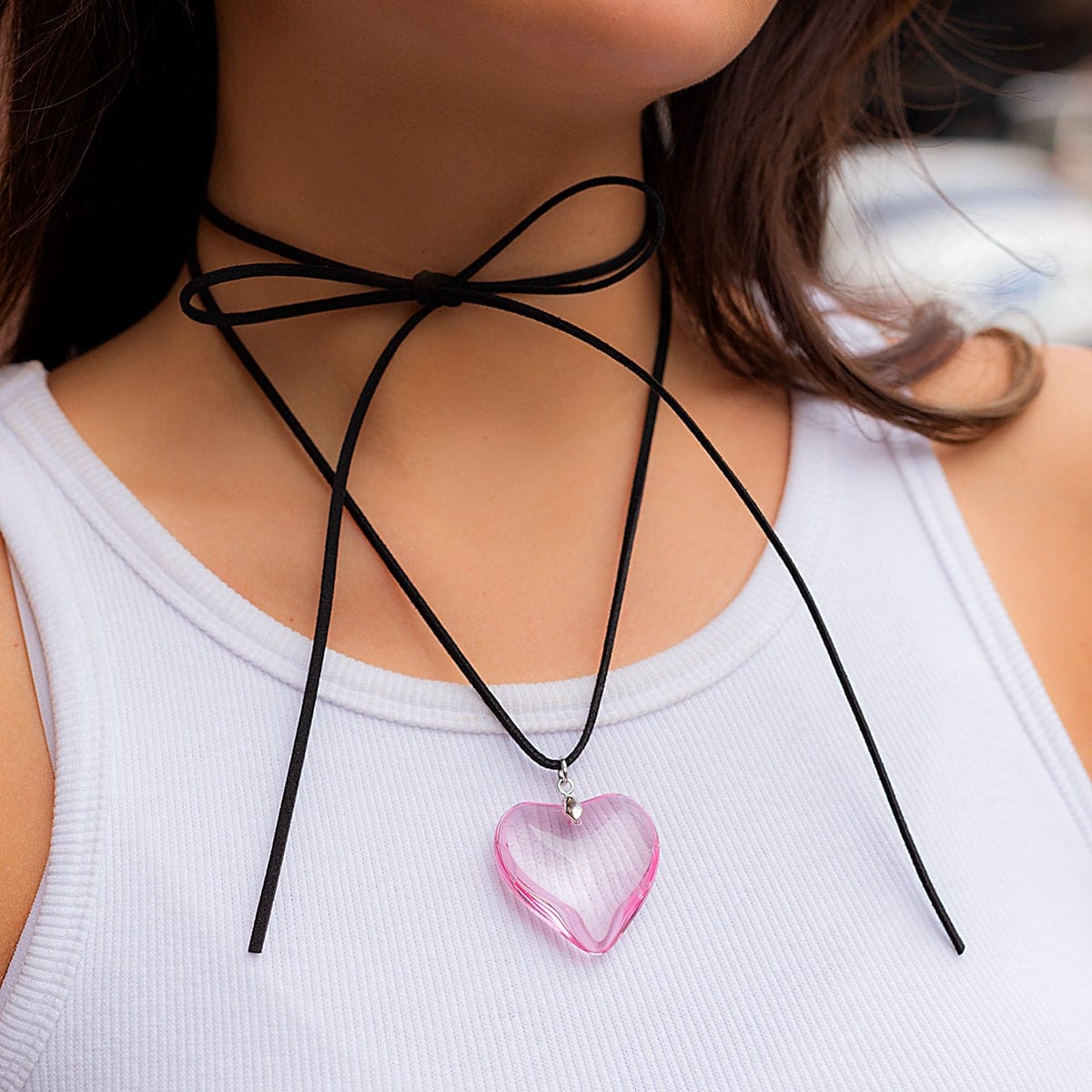 Crystal Heart Pendant Velvet Necklace