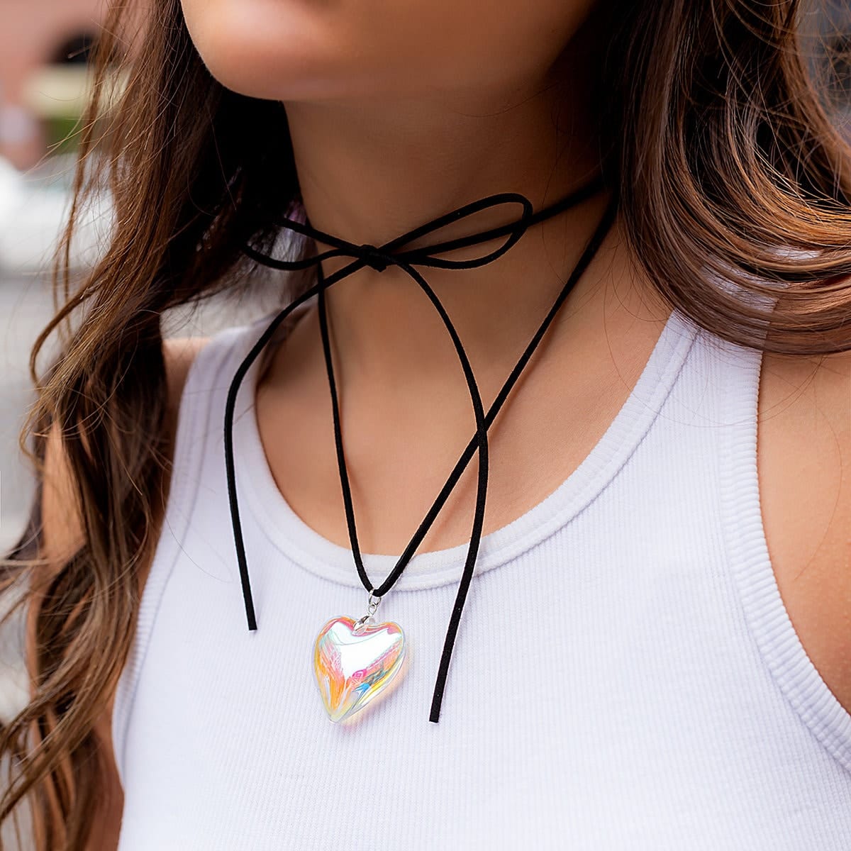 Crystal Heart Pendant Velvet Necklace