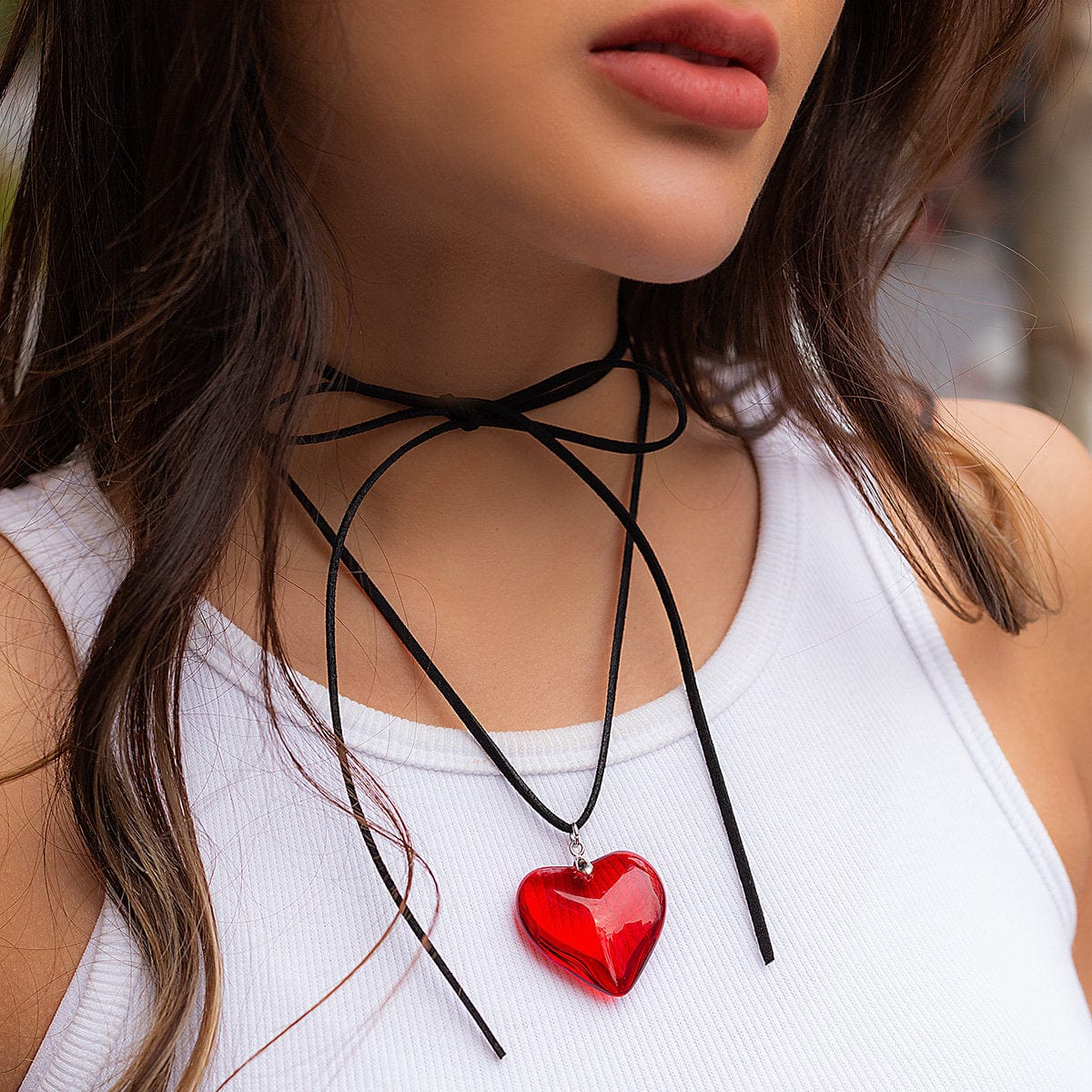 Crystal Heart Pendant Velvet Necklace