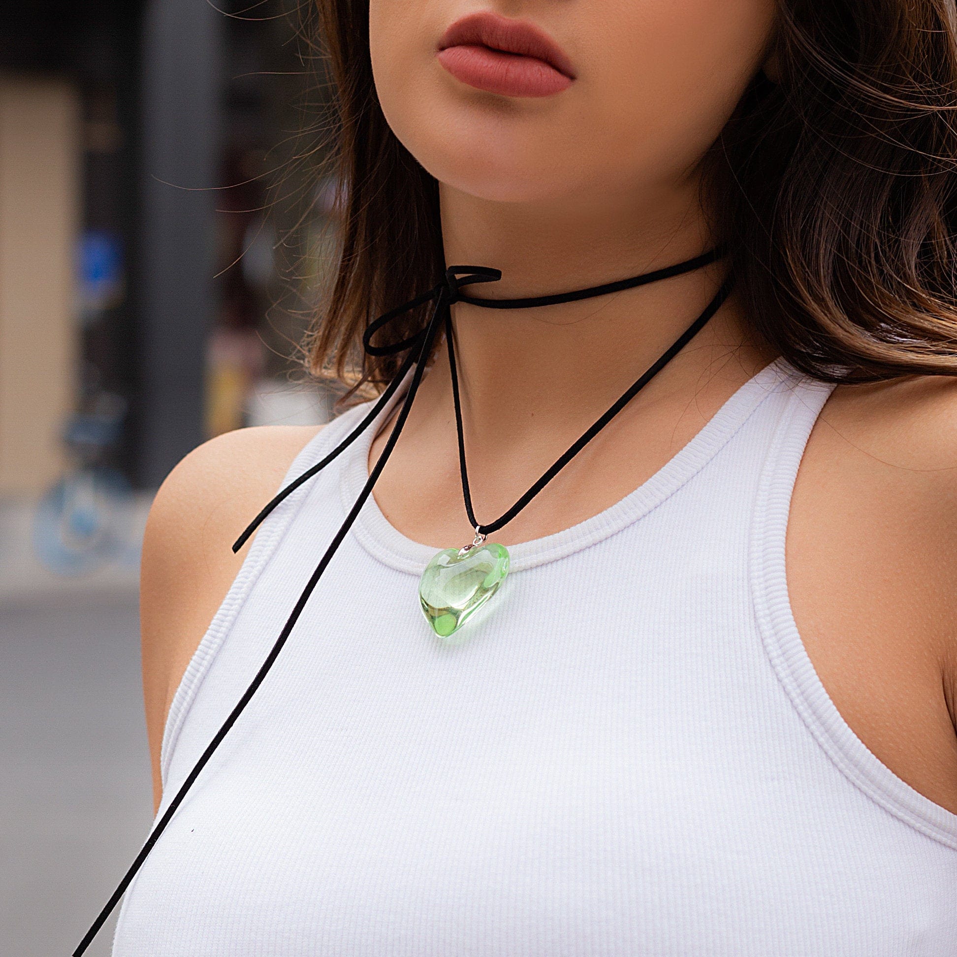 Crystal Heart Pendant Velvet Necklace