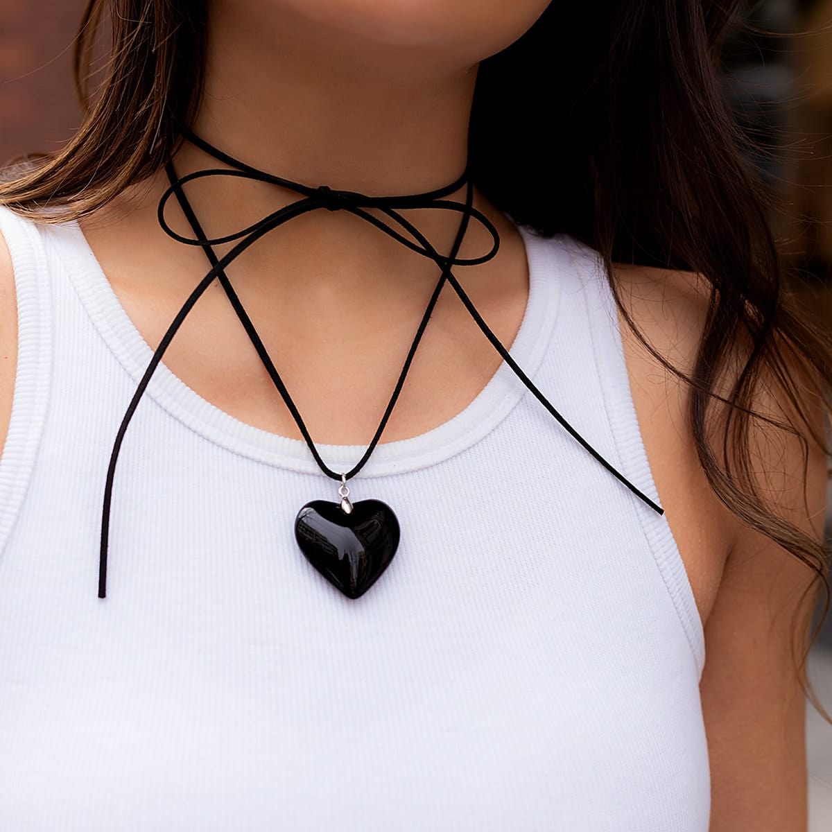 Crystal Heart Pendant Velvet Necklace