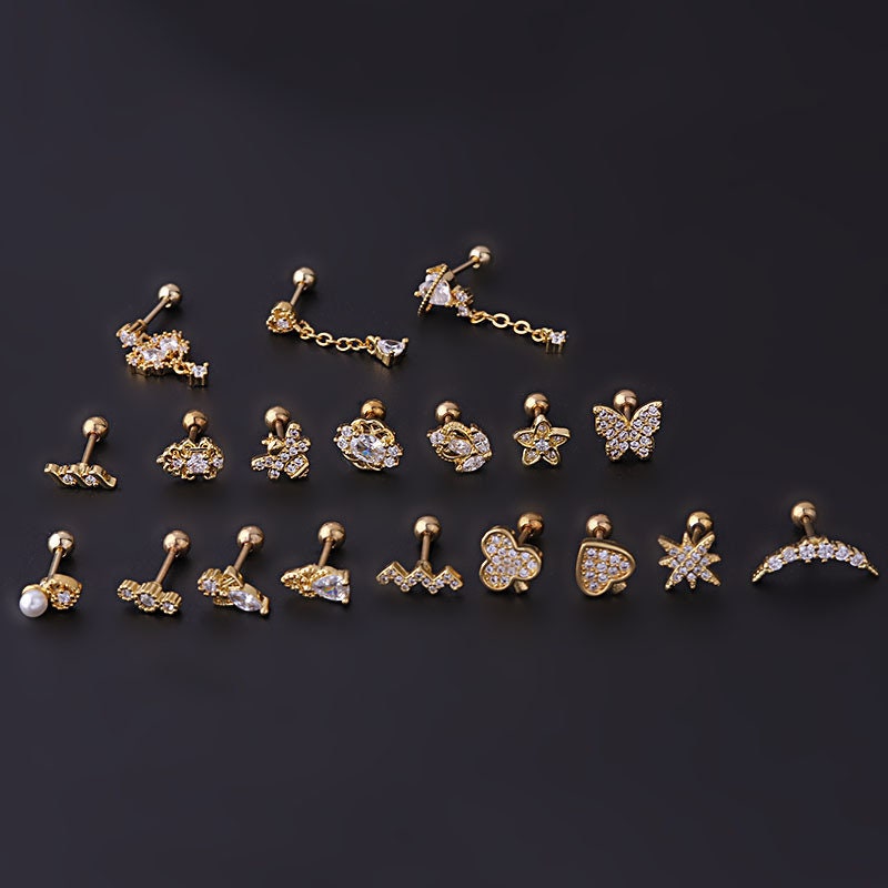 Chic Surgical Steel Rhinestone Inlaid Daith Piercing Helix Stud