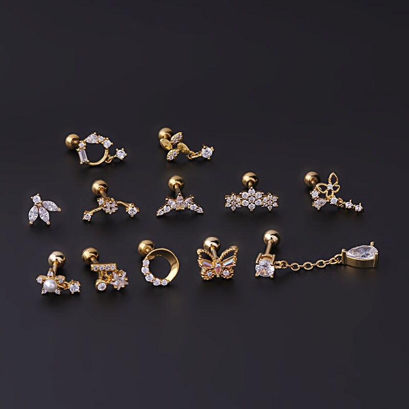Chic Surgical Steel Rhinestone Inlaid Helix Piercing Stud